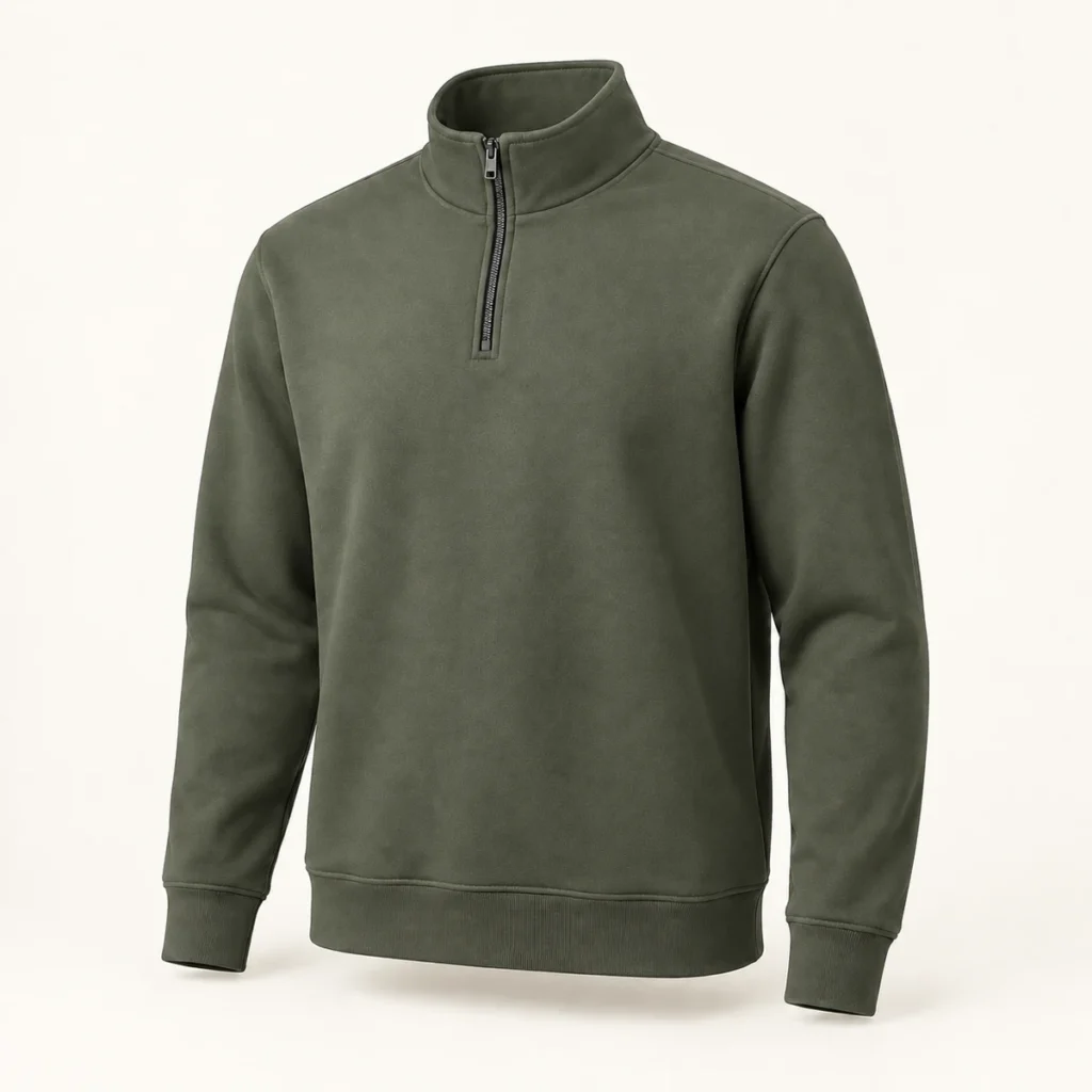 Yarım Fermuarlı Sweatshirt - Haki